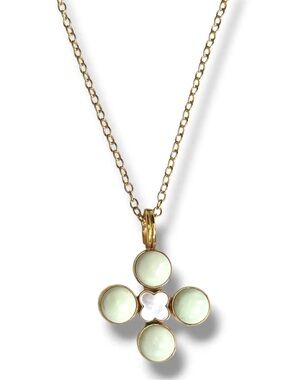 Gold-Tone Four Stone Clover Pendant Necklace - Mint Green